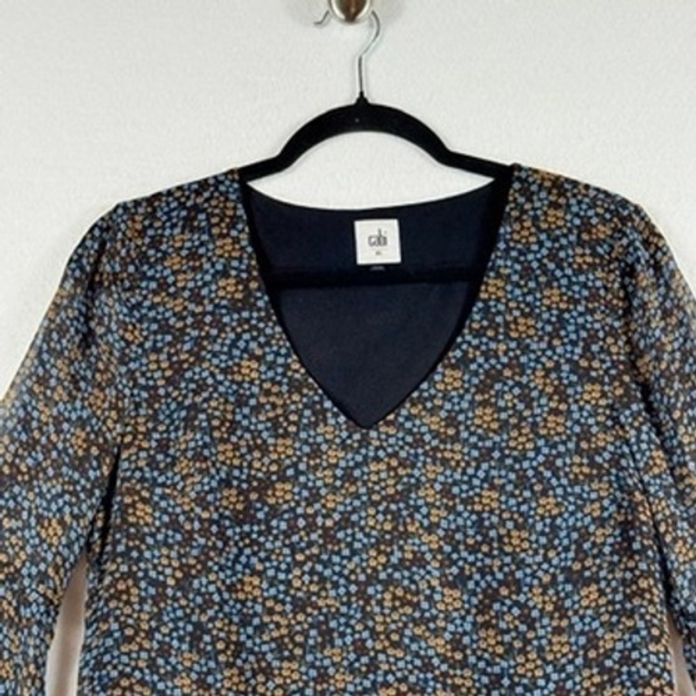 Cabi Bell Sleeve Dress Womens XS Blue Floral V-Neck Boho Cottagecore Whimsigoth - Picture 2 of 8